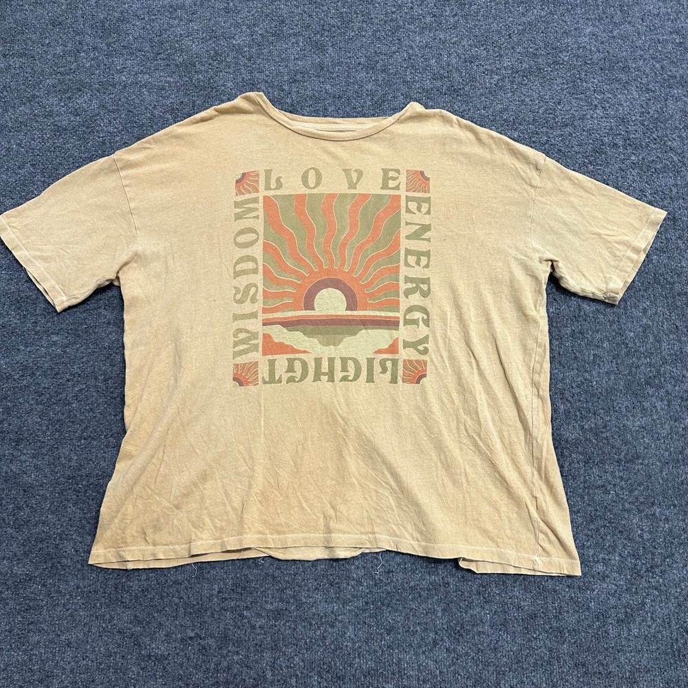 Billabong T-Shirt Womens Size L Tan Love Wisdom Energy Light Graphic Cotton Tee